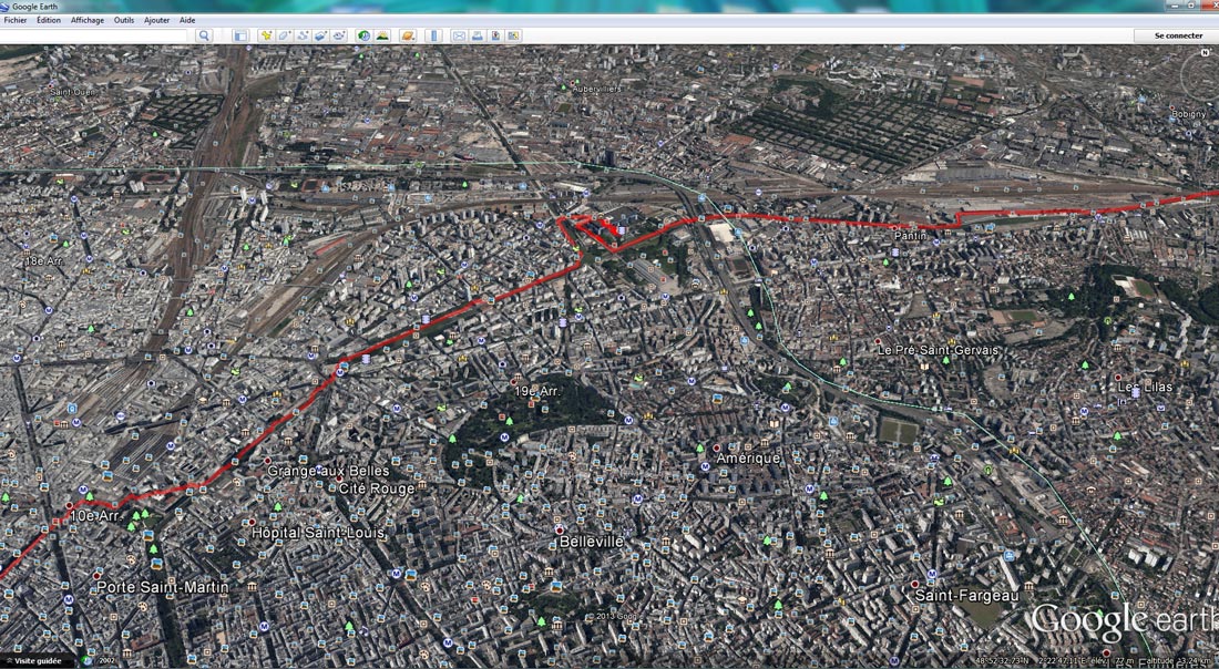 Représentation du tracé enregistré via l'appli FollowMe par Google Earth.