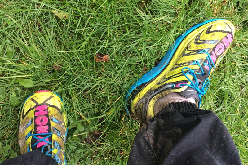 Les chaussures de running trail Hoka One One Speedgoat, après une course, 2016, Ph. Moctar KANE.